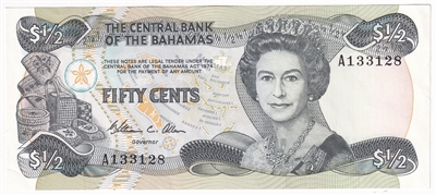 Bahamas 1984 1/2 Dollar Note, Pick #42a, AU-UNC 