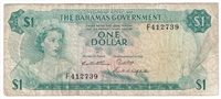 Bahamas 1965 1 Dollar Note, Pick #18b 3 Signatures, F-VF