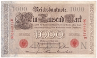 Germany 1910 1,000 Mark Note, Pick #44a 6 Digit, VF-EF (L)