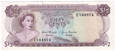 Bahamas 1968 1/2 Dollar Note, Pick #26a, AU 