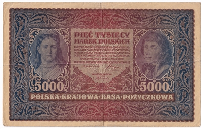 Poland 1920 5,000 Marek Note, Pick #31, VF-EF (L) 