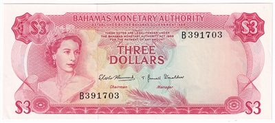 Bahamas 1968 3 Dollar Note, Pick #28a, AU-UNC 