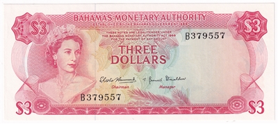 Bahamas 1968 3 Dollar Note, Pick #28a, UNC 