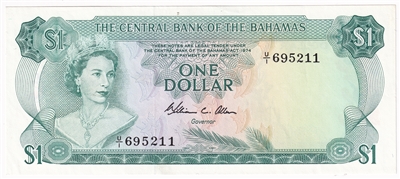 Bahamas 1974 1 Dollar Note, Pick #35b Allen, AU-UNC 