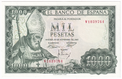 Spain 1965 1,000 Pesetas Note, Pick #151, AU-UNC (L)