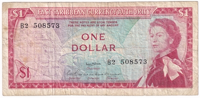 East Caribbean States 1965 1 Dollar Note, Pick #13a, Signature 2, F