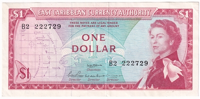 East Caribbean States 1965 1 Dollar Note, Pick #13a, Signature 2, EF 