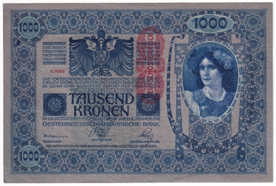 Austria 1919 1,000 Kronen Note, Pick #59, AU-UNC (L)