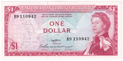 East Caribbean States 1965 1 Dollar Note, Pick #13a, Signature 2, UNC 