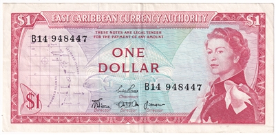 East Caribbean States 1965 1 Dollar Note, Pick #13b, Signature 3, EF 