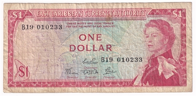 East Caribbean States 1965 1 Dollar Note, Pick #13c, Signature 4, F 