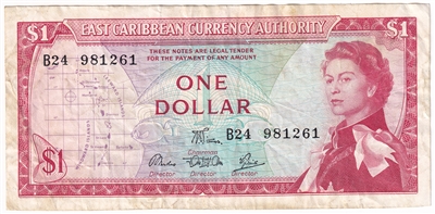 East Caribbean States 1965 1 Dollar Note, Pick #13d, Signature 5, VF 
