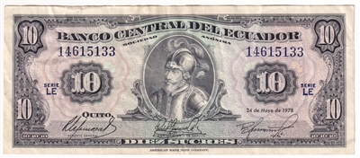 Ecuador Note 1978 10 Sucres, VF