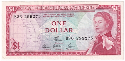 East Caribbean States 1965 1 Dollar Note, Pick #13d, Signature 6, EF 