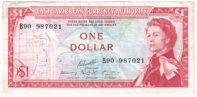 East Caribbean States 1965 1 Dollar Note, Pick #13g, Signature 10, VF 
