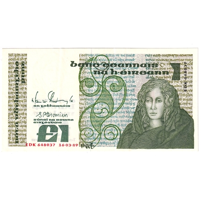Ireland 1988-89 1 Pound Note, E139, AU
