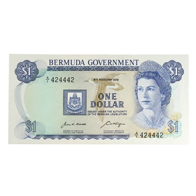 Bermuda 1970 1 Dollar Note, Pick #23a, AU-UNC