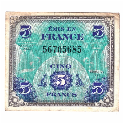 France 1944 5 Francs Note, Pick #115a, EF