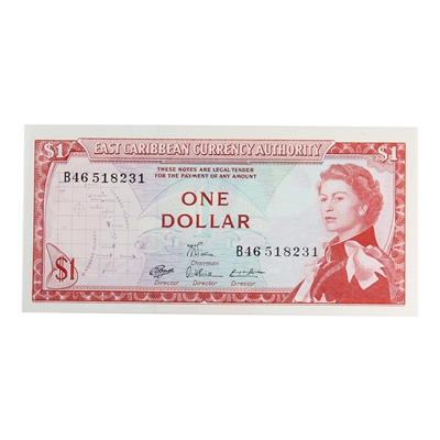 East Caribbean States 1965 1 Dollar Note, Pick #13d, Signature 7, AU-UNC