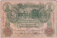 Germany 1908 50 Mark Note, Pick #32, VG (damaged) (L)