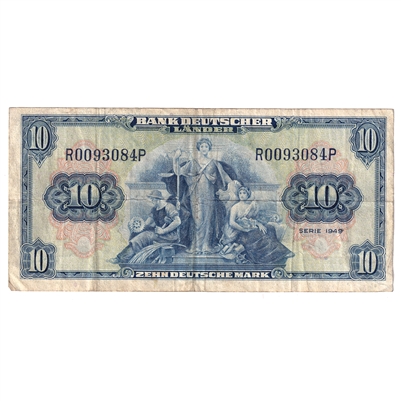 Germany 1949 10 Deutsche Mark Note, Pick #16a, F-VF 
