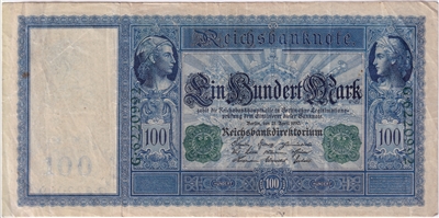 Germany 1910 100 Mark Note, Pick #43, VF (Stain) (L)