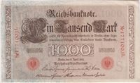 Germany 1910 1,000 Mark Note, Pick #44b, EF (L) 