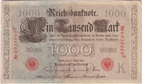 Germany 1910 1,000 Mark Note, Pick #44b, F-VF (tear) (L)