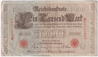 Germany 1910 1,000 Mark Note, Pick #44a, VF (L) 
