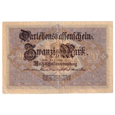 Germany 1914 20 Mark Note, VF (L) 