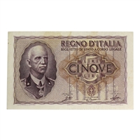 Italy 1940 5 Lire Note, Pick #28, AU