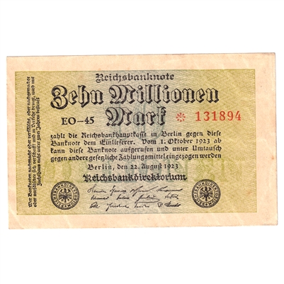 Germany 1923 10 Million Note, Pick #106a, AU 