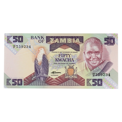 Zambia 1986-88 50 Kwacha Note, Pick #29, UNC