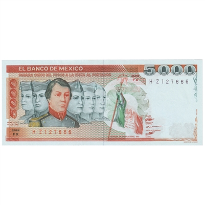 Mexico 1985 5000 Peso Note, Pick #87, UNC