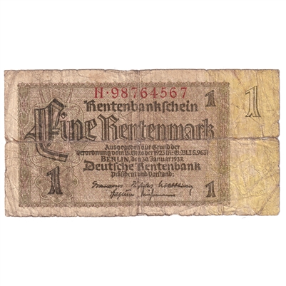 Germany 1937 1 Rentenmark Note, VG 