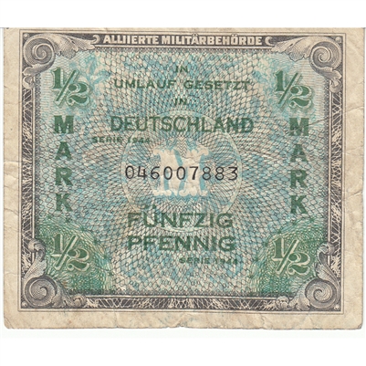 Germany 1944 1/2 Mark Note, With F, VF 
