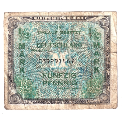 Germany 1944 1/2 Mark Note, With F, F 