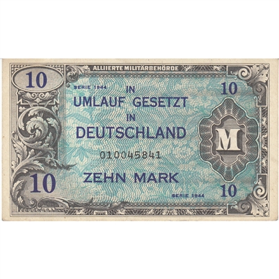 Germany 1944 10 Mark Note, 9 Digit With F, AU 