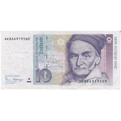 Germany 1989 10 Deutsche Mark Note, VF 