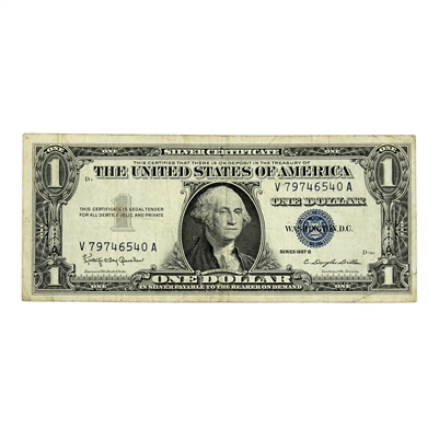 USA 1957B $1 Note, FR #1621, Granahan-Dillon, Silver Certificate, VF