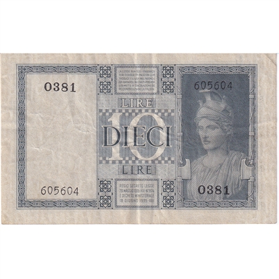 Italy Note 1938 10 Lire, EF