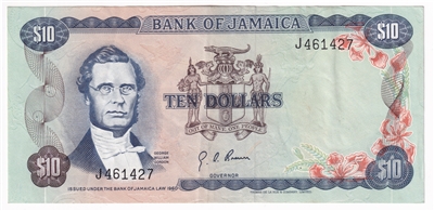Jamaica Note 1960 10 Dollars, VF-EF