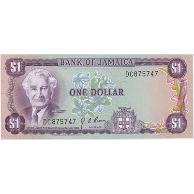 Jamaica Note 1976 1 Dollar, Sign 4, UNC