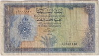 Libya Note Pick #25 1963 1 Pound, F (holes) (L)