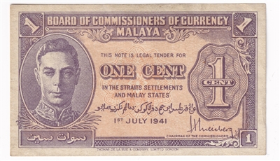 Malaya Note 1941 1 Cent, AU