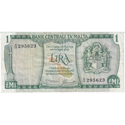 Malta Note 1967 1 Lira, VF