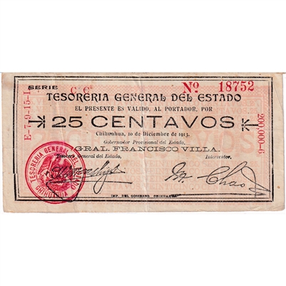 Mexico Note 1915 25 Centavos, VF