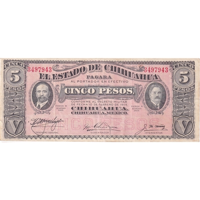 Mexico Note 1915 5 Pesos, VF-EF