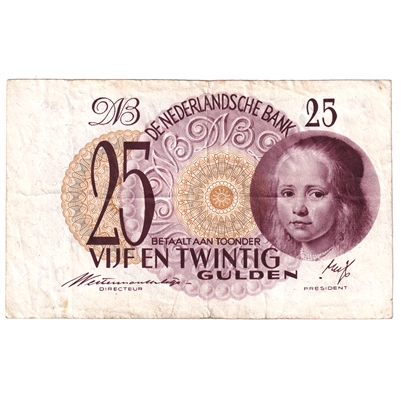 Netherlands 1945 25 Gulden Note, Pick #77, F-VF 