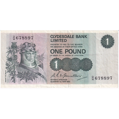 Scotland 1972 1 Pound Note, SC815, VF-EF 